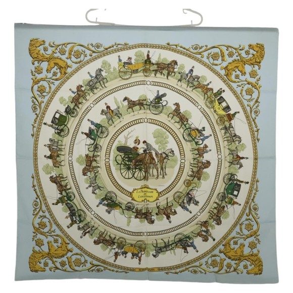 HERMES Carre 90 Scarf ""LA PROMENADE DE LONGCHAMPS"" Silk Blue Auth bs18705 - Picture 1 of 16